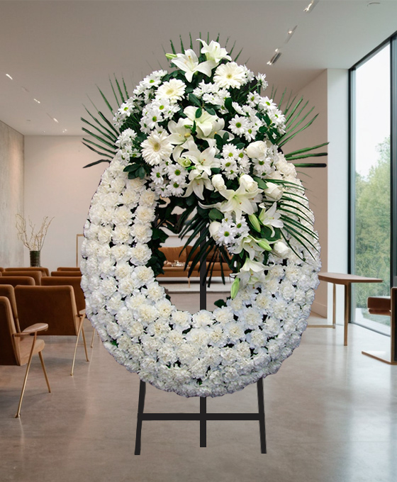 Corona Funeraria Blanca de Claveles en España, Envío Urgente de Flores a Tanatorios, Últimos fallecidos de Asturias